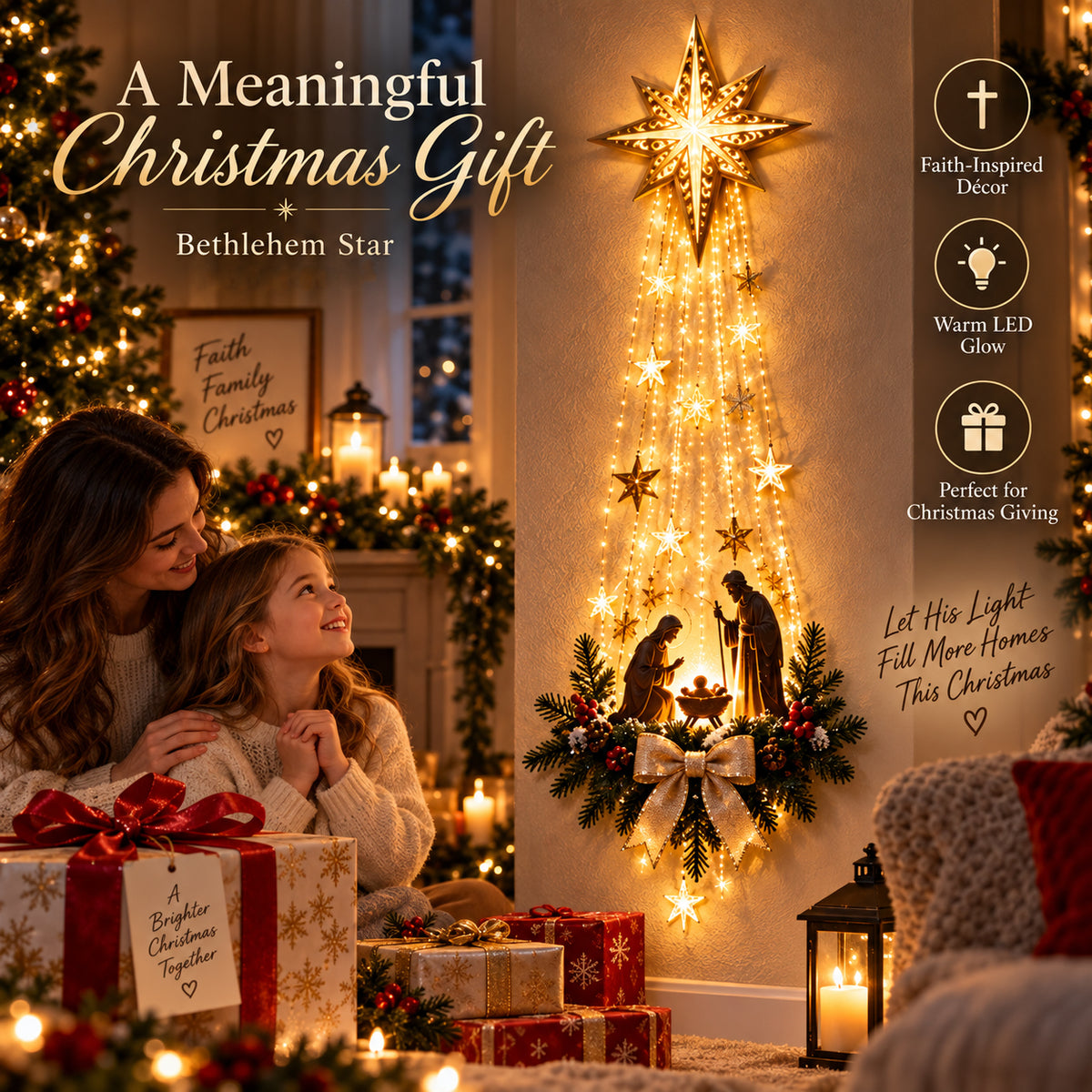✨Last Day 49% OFF✨✝️ Bethlehem Star of Faith – Lighted Nativity Wall Decor